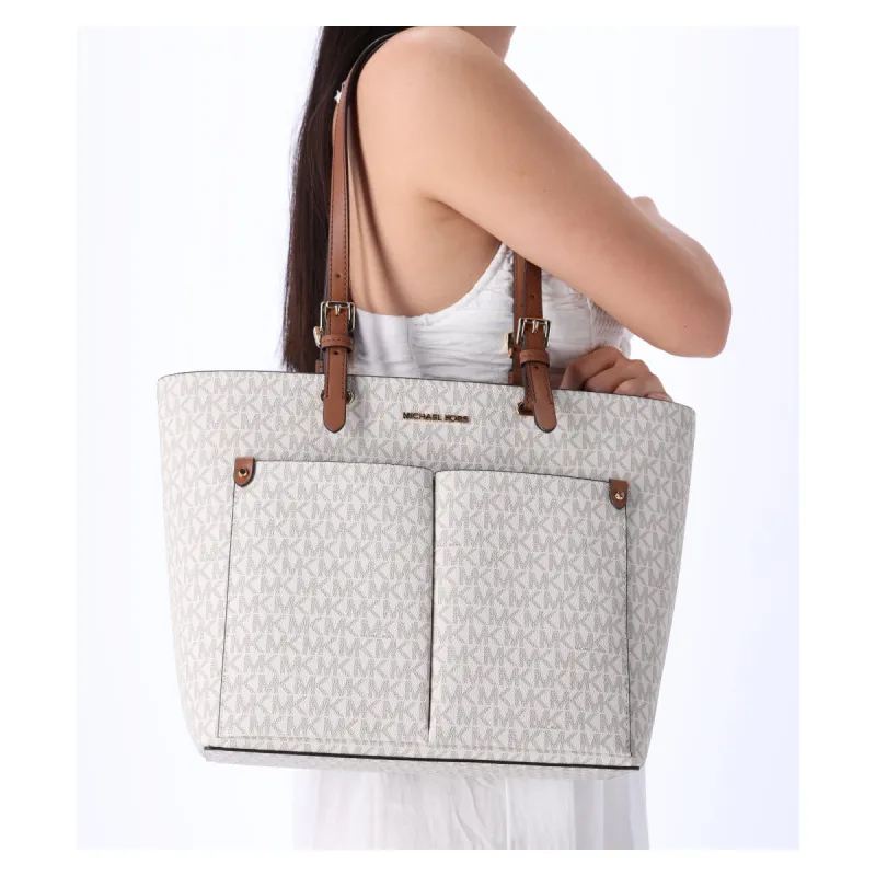 Michael Kors JetSet Travel Medium DoublePocket Tote VeganLeather VanillaMK sold by Gaby's Bags
