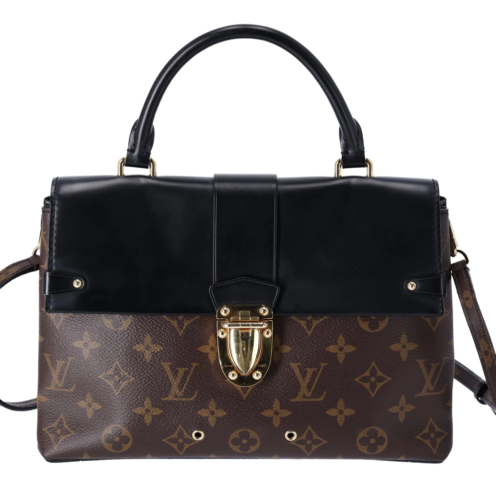 Louis Vuitton One Handle Flap Bag MM Monogram Handbag M43125 Brown Black sold by Gaby's Bags