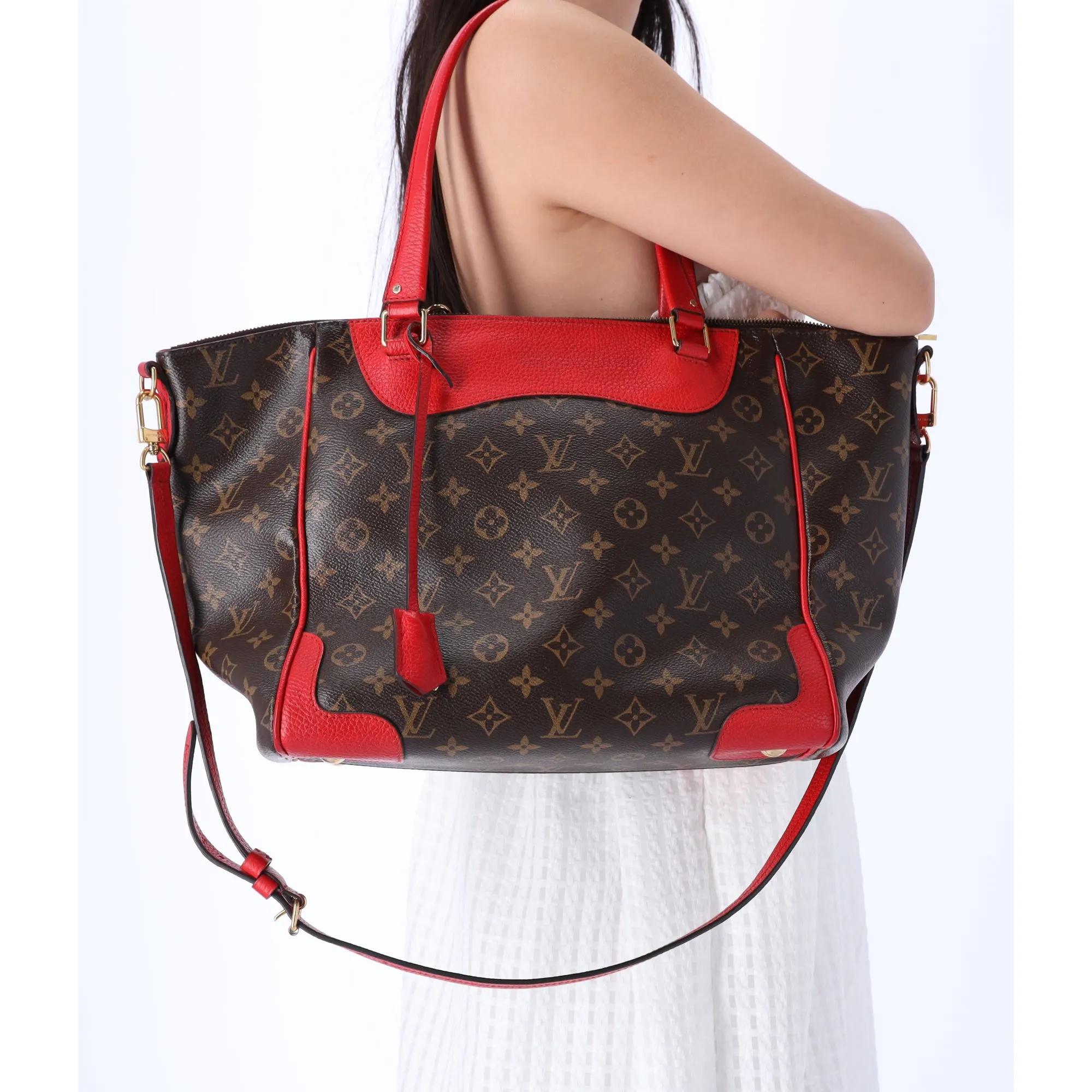 Louis Vuitton Estrela Monogram Handbag M51193 Coquelicot Brown Red Tote sold by Gaby's Bags