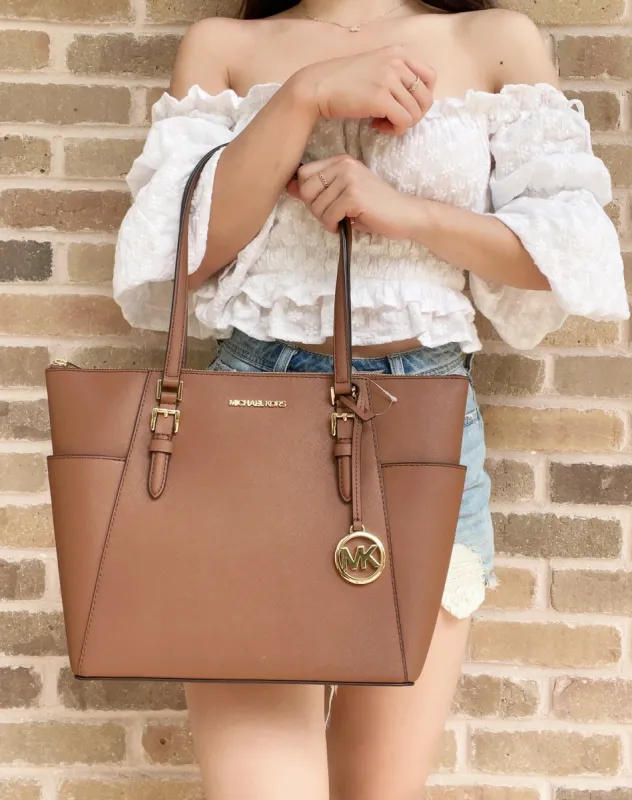 Michael Kors Charlotte Ciara Large Top Zip Tote Luggage Saffiano Leather sold by Gaby's Bags