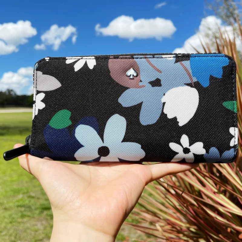 Kate Spade Jae Bold Bloom Continental Zip Around Wallet Black Floral Canvas made by Kate Spade
