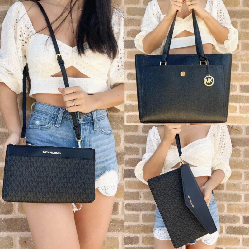 Michael Kors Maisie Large PebbledLeather 3-in-1 ToteBag Black MKSignature sold by Gaby's Bags