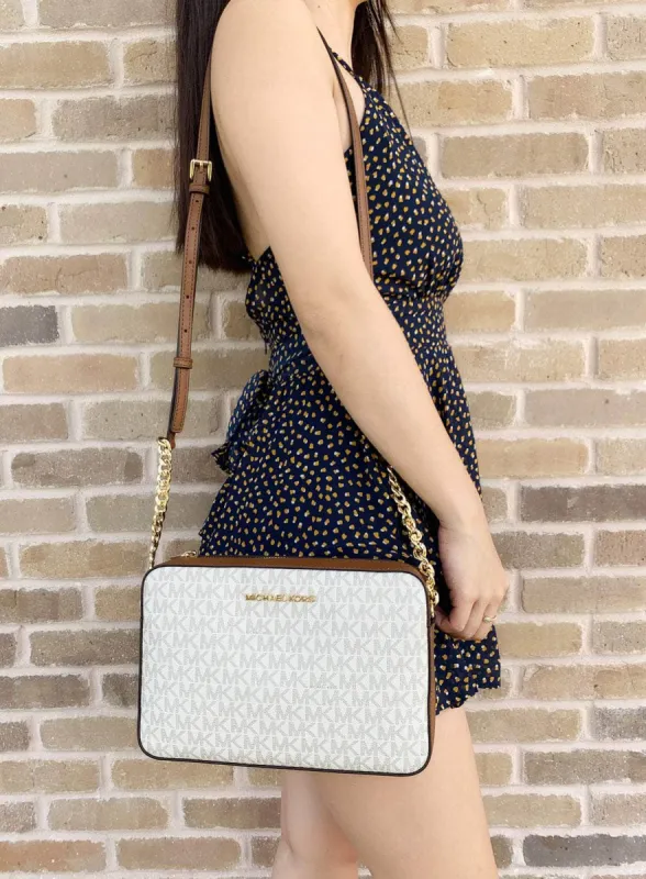 Michael Kors Jet Set East West Large Crossbody Vanilla MK Signature sold by Gaby's Bags