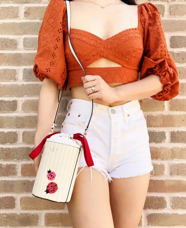 Kate Spade Dottie Embroidered NaturalStraw Ladybug Cylinder Crossbody Bag sold by Gaby's Bags
