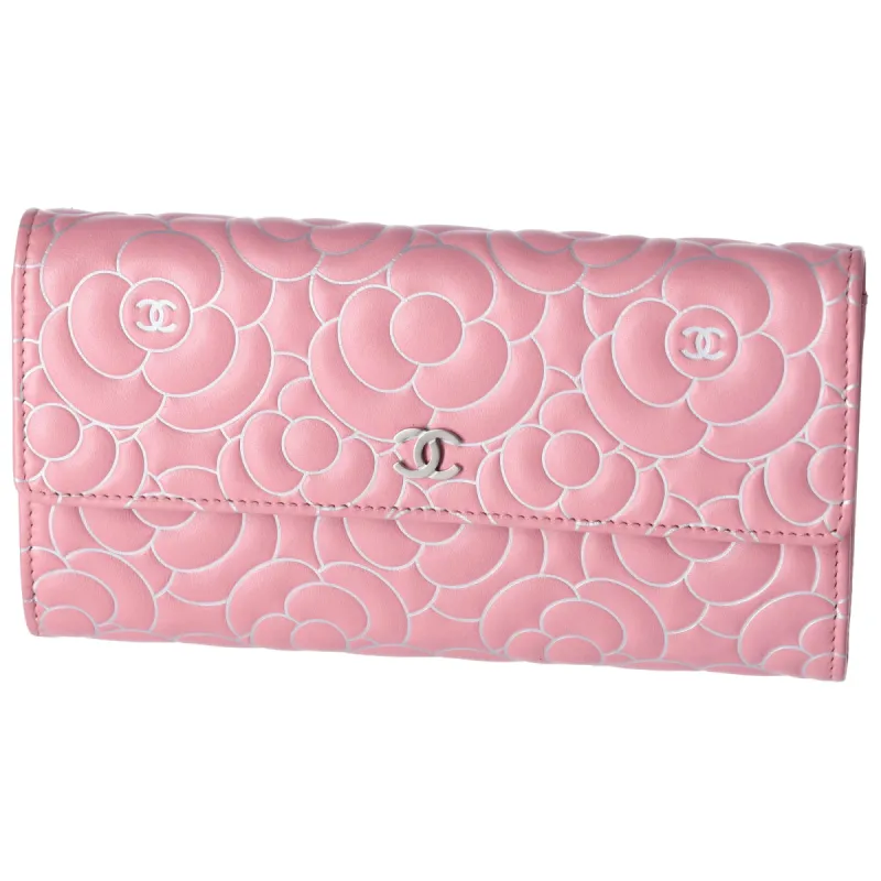 CHANEL Camellia Long Wallet A82283 Pink Lambskin Floral Envelope Wallet sold by Gaby's Bags