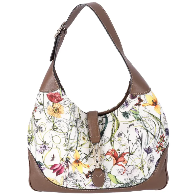 GUCCI Flora Jackie Shoulder Bag 277520 White Brown Multi Canvas Leather sold by Gaby's Bags