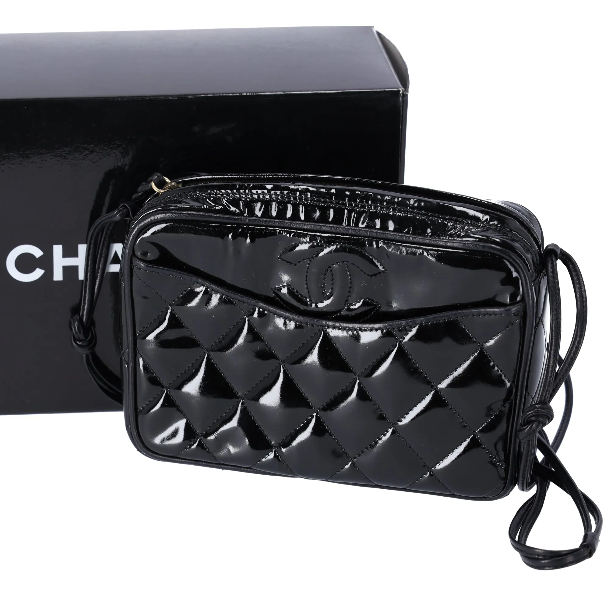 CHANEL CC Patent Leather Camera Bag Crossbpdy Black sold by Gaby's Bags