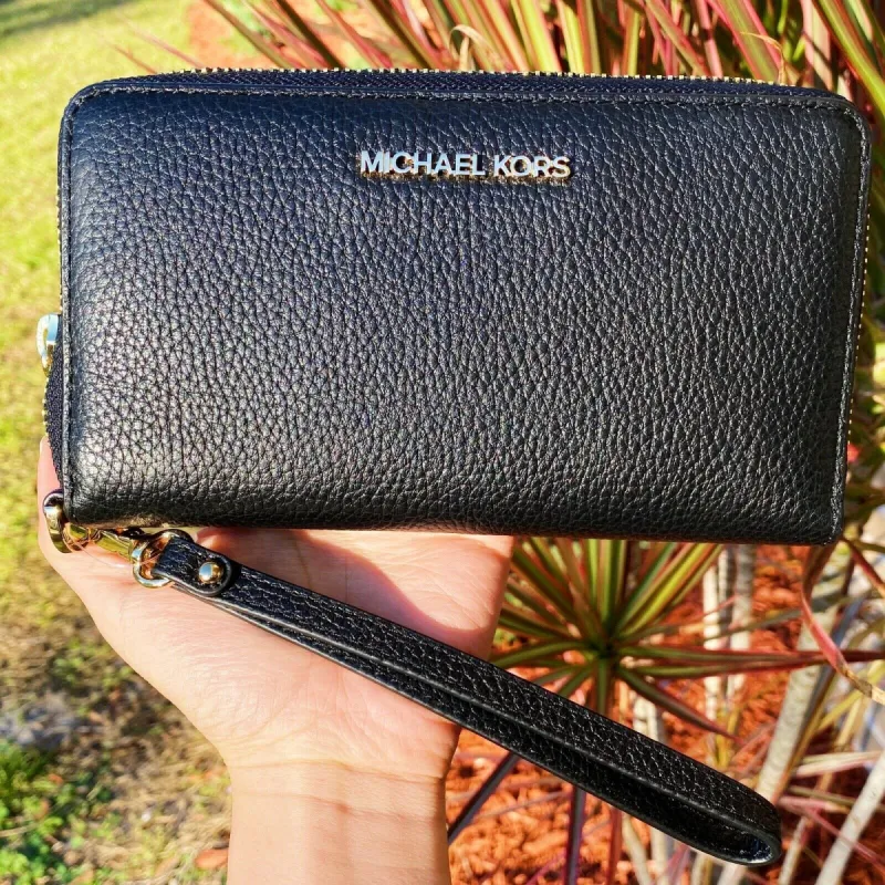 Michael Kors JetSet TravelLarge PhoneWristlet Wallet PebbledLeather Black sold by Gaby's Bags