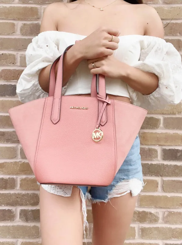 Michael Kors Portia Sunset Rose Small Suede Leather Tote Grab Bag sold by Gaby's Bags