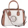 Michael Kors Mercer Medium Belted Satchel Crossbody Vanilla MK Signature sold by Gaby's Bags