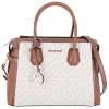 Michael Kors Mercer Medium Belted Satchel Crossbody Vanilla MK Signature sold by Gaby's Bags
