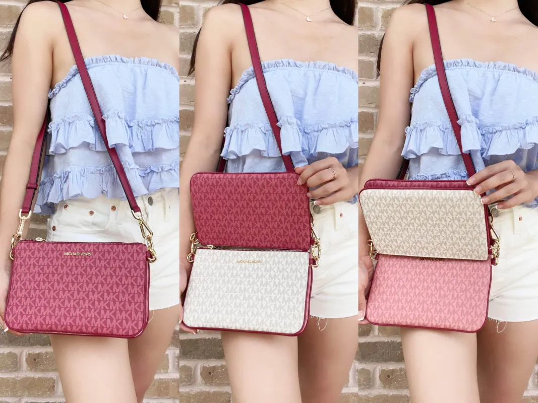 Michael Kors Jet Set Travel Medium Triple Pouch Crossbody Clutch Berry Pink MK sold by Gaby's Bags