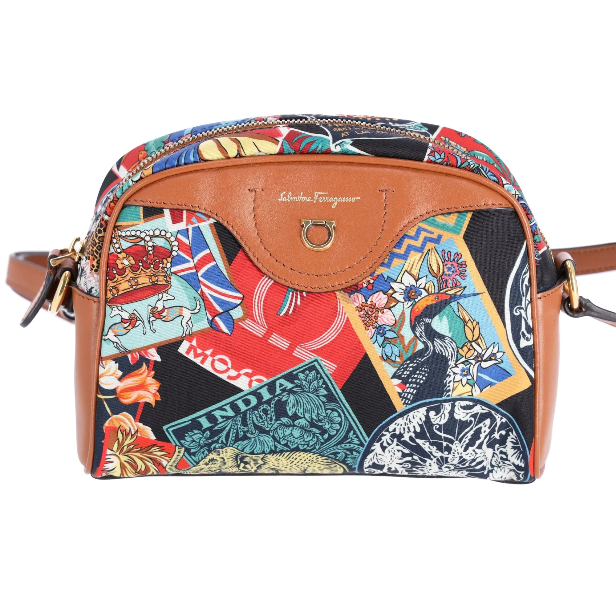 Salvatore Ferragamo Gancini Shoulder Bag Black Brown Multi Nylon sold by Gaby's Bags