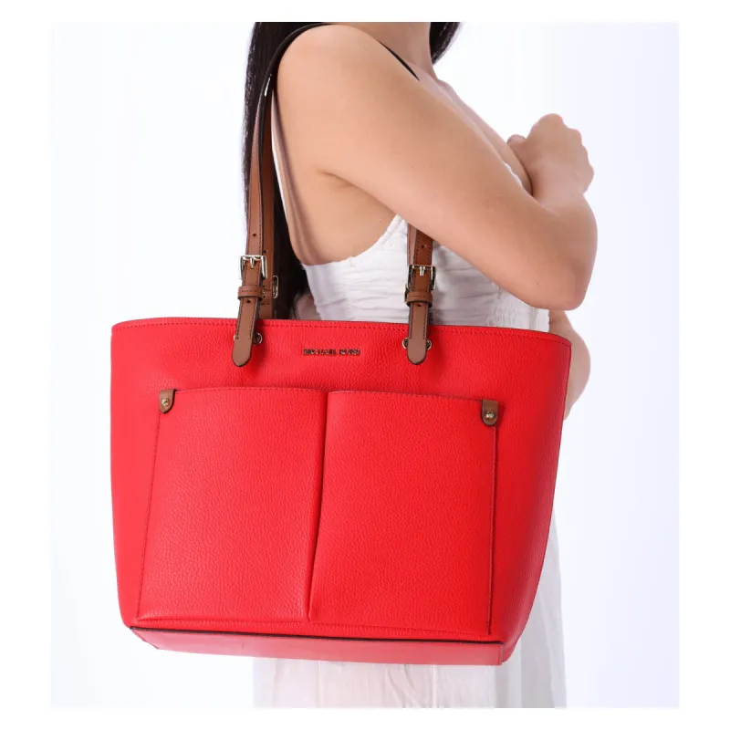 Michael Kors Jet Set Travel Medium Double Pocket Tote Vegan Leather Dark Sangria sold by Gaby's Bags