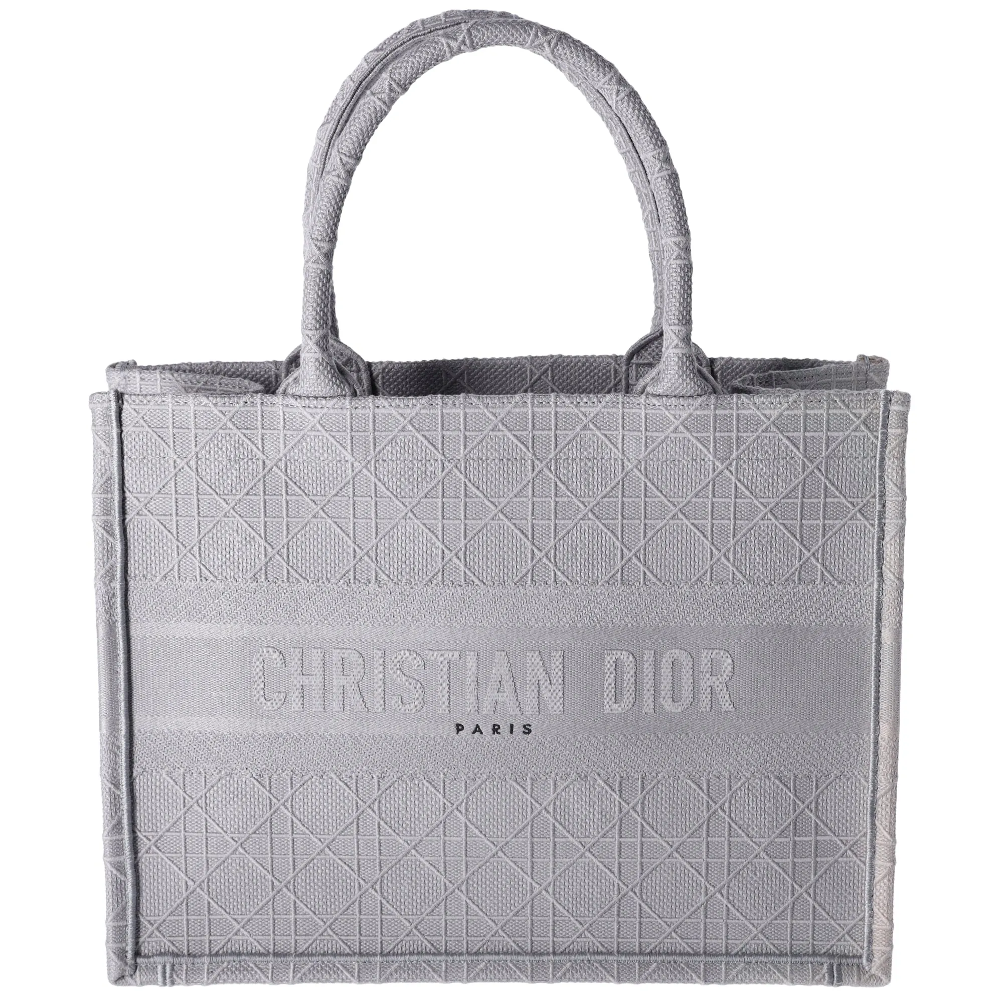 Christian Dior Canvas Embroidered Cannage Medium Book Tote Stone Gray sold by Gaby's Bags