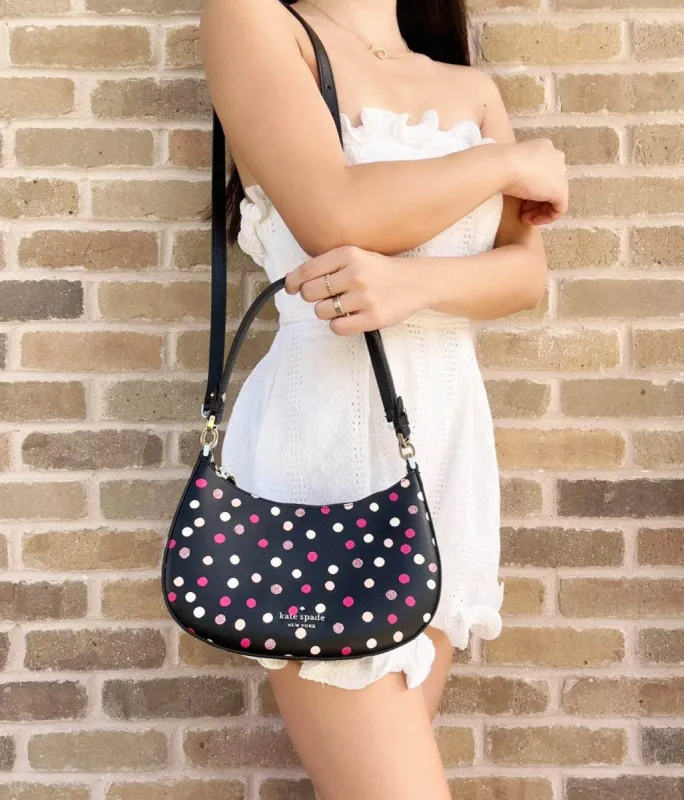 Kate Spade Staci Glimmer Polka Dot Half Moon Small Shoulder Bag Crossbody Black made by Gaby's Bags