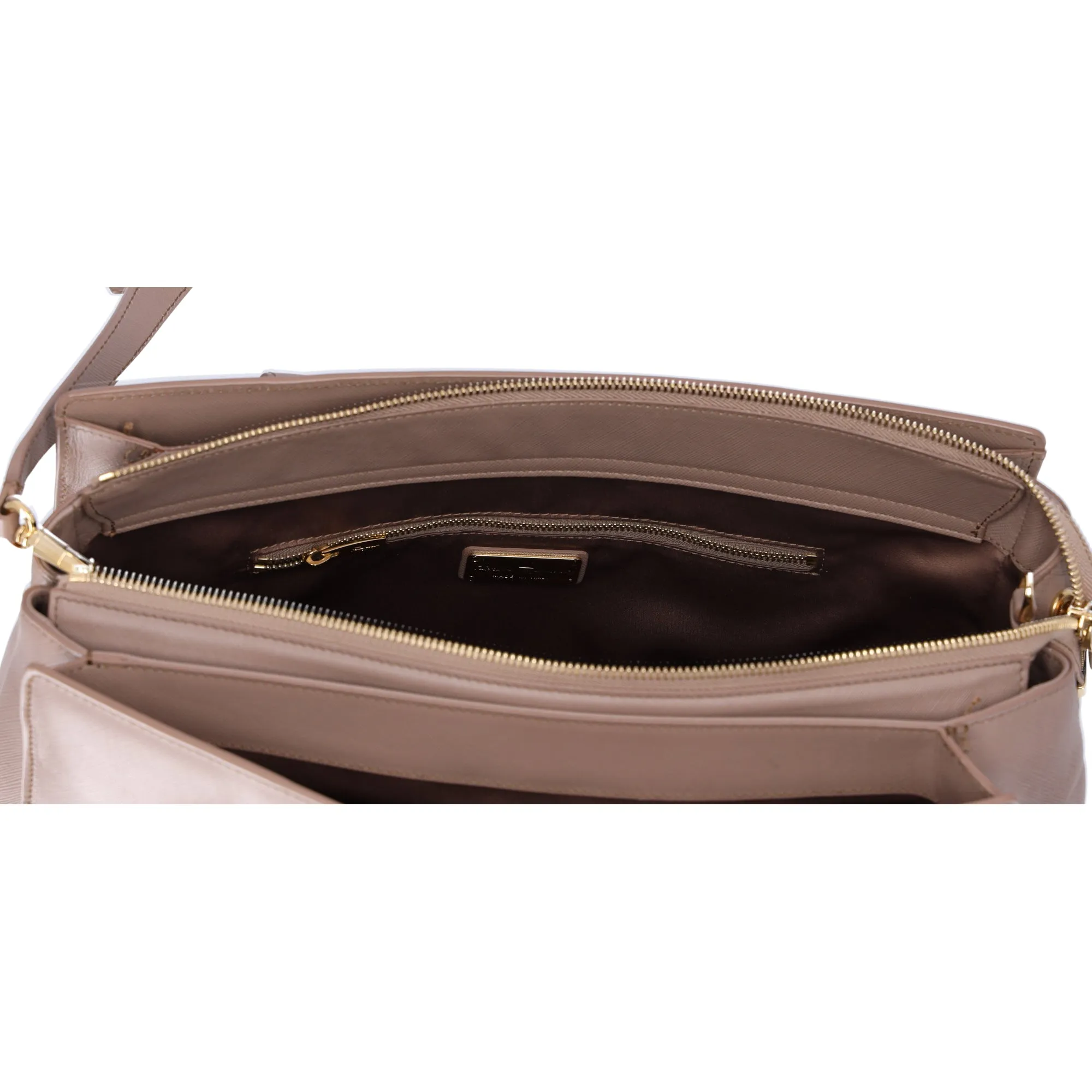 Salvatore Ferragamo Beky Triple Compartment Tote Taupe Saffiano Leather sold by Gaby's Bags product image thumbnail 5