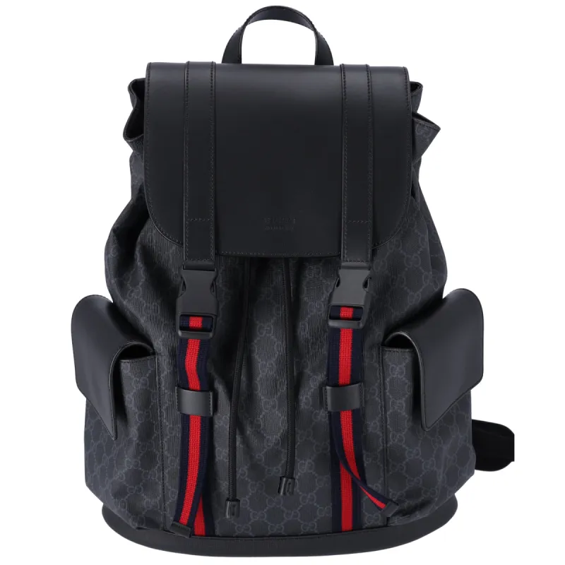 Gucci Large Soft Backpack GG Supreme Web Black Grey sold by Gaby's Bags