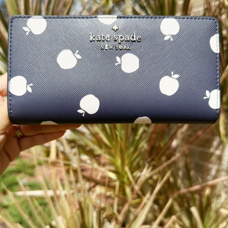 Kate Spade Staci Orchard Toss Print Large Slim Bifold Wallet Blazer Blue made by Kate Spade