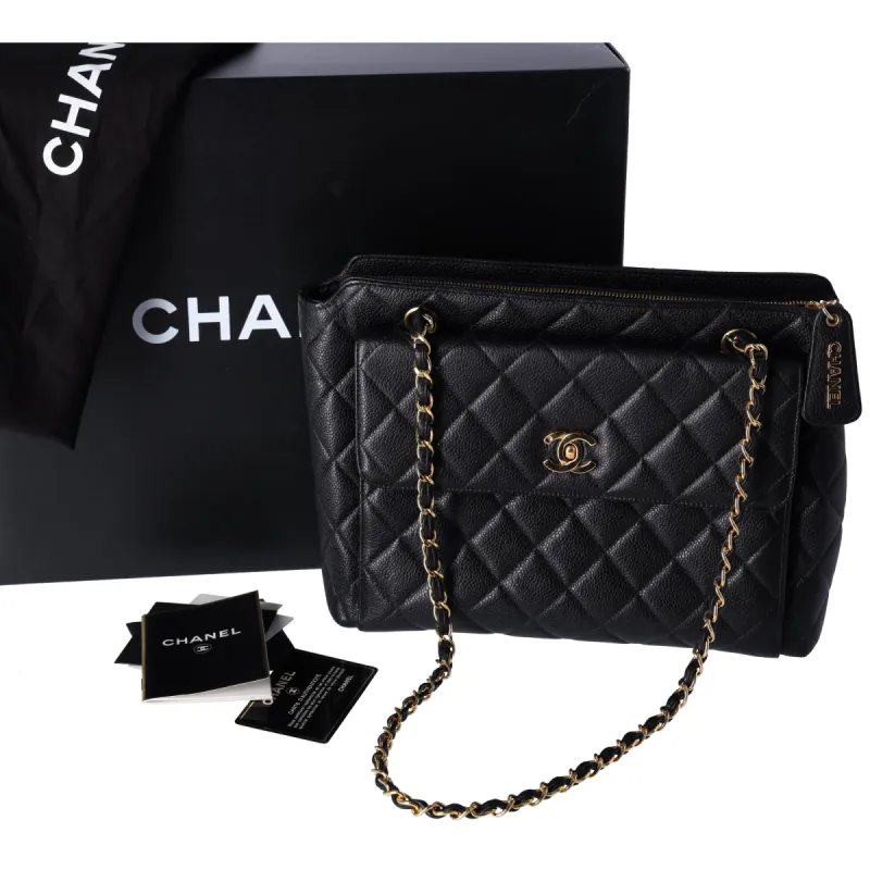 Chanel Classic Front Pocket Small Chain Shoulder Tote Quilted Caviar Leather made by Gaby's Bags