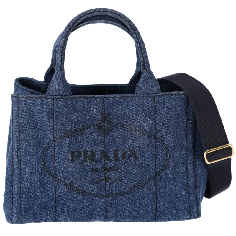PRADA Canapa Small Canvas Tote Shoulder Bag Denim Blue Logo 1BG439 sold by Gaby's Bags