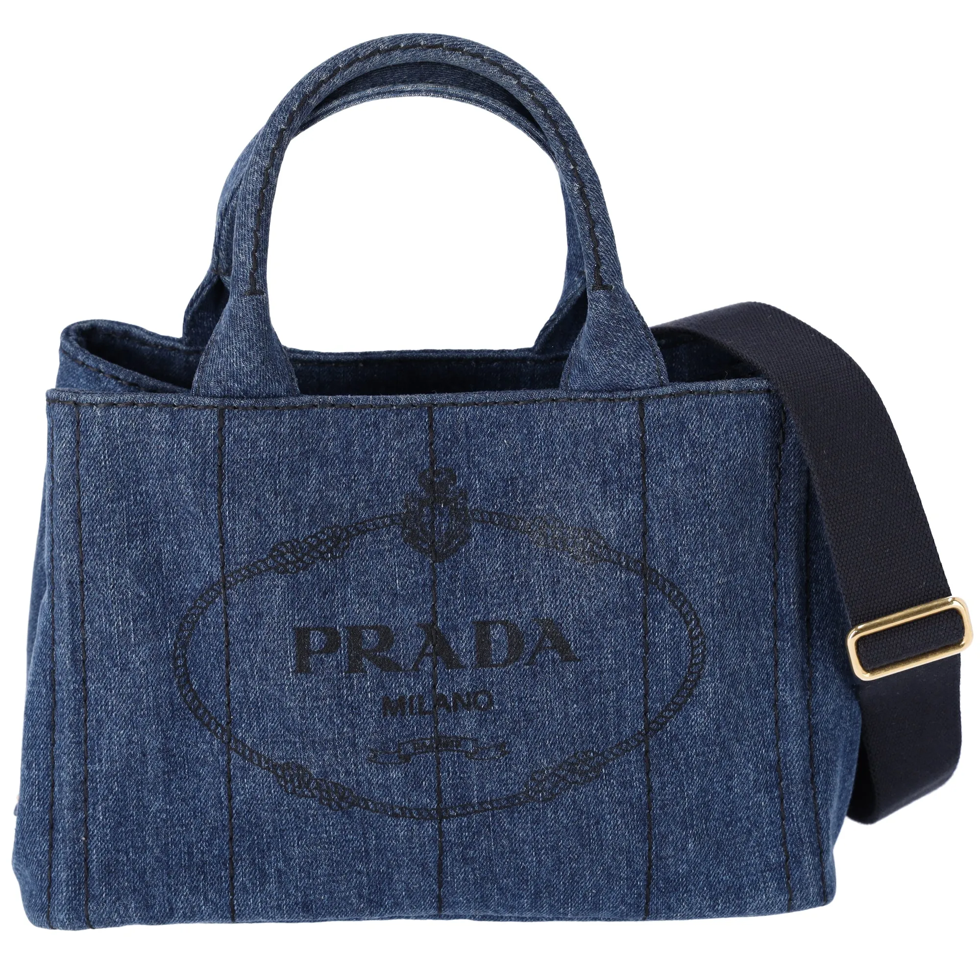 PRADA Canapa Small Canvas Tote Shoulder Bag Denim Blue Logo 1BG439 sold by Gaby's Bags