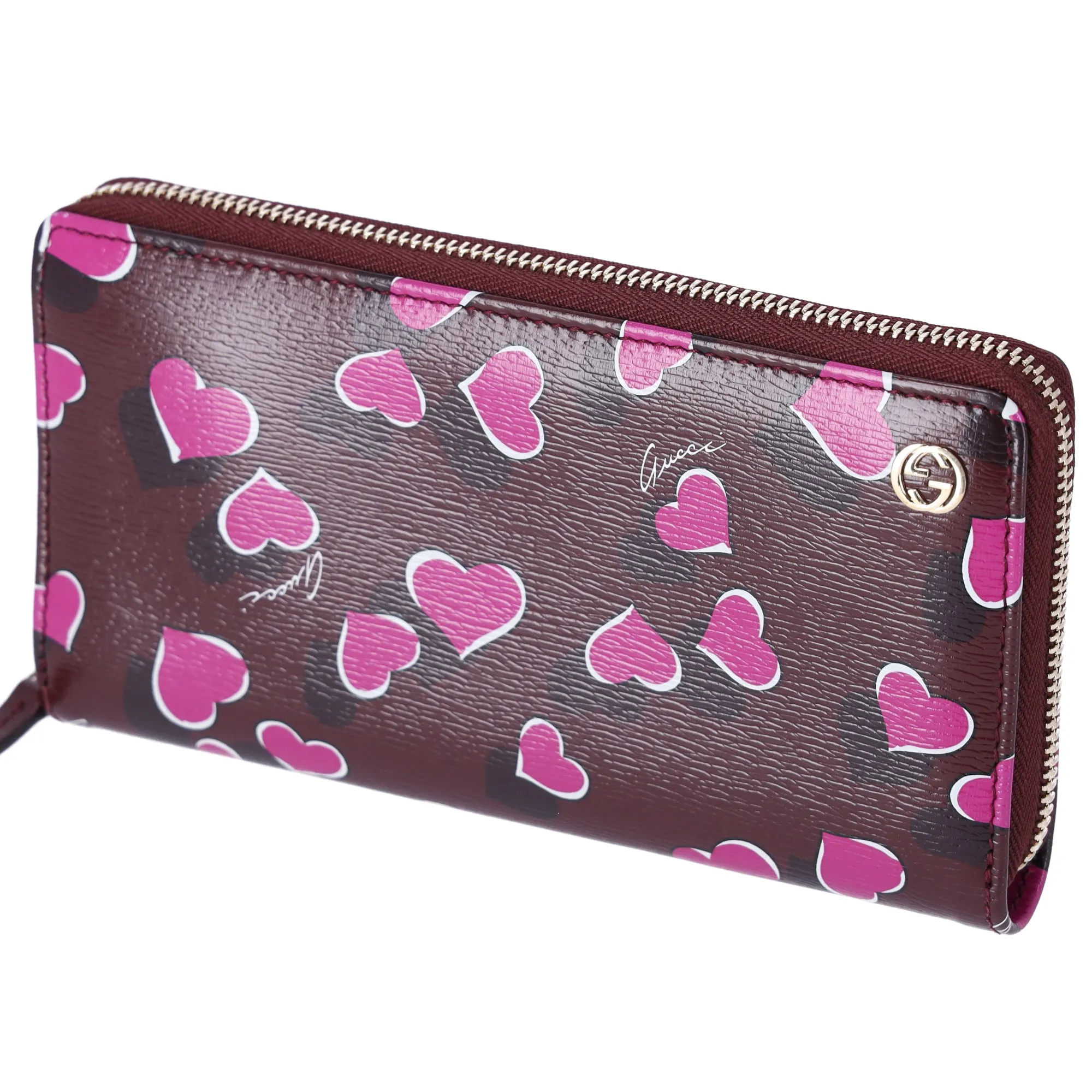 GUCCI Betty Interlocking G Heartbeat Print Zip Around Wallet Wine Pink sold by Gaby's Bags product image thumbnail 2