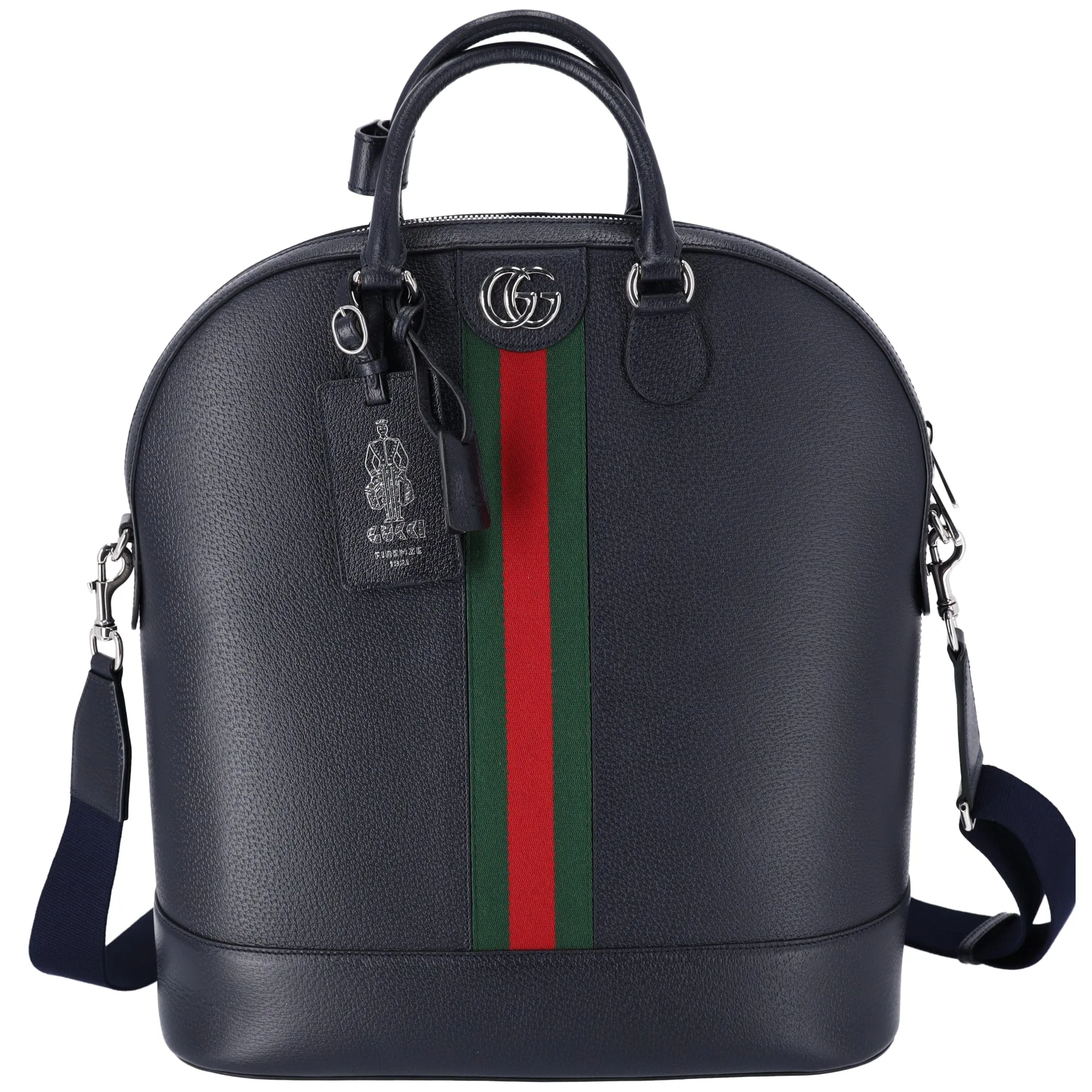 GUCCI Blue Pebbled Leather Vintage Web Savoy Bowling Large Tote Bag sold by Gaby's Bags