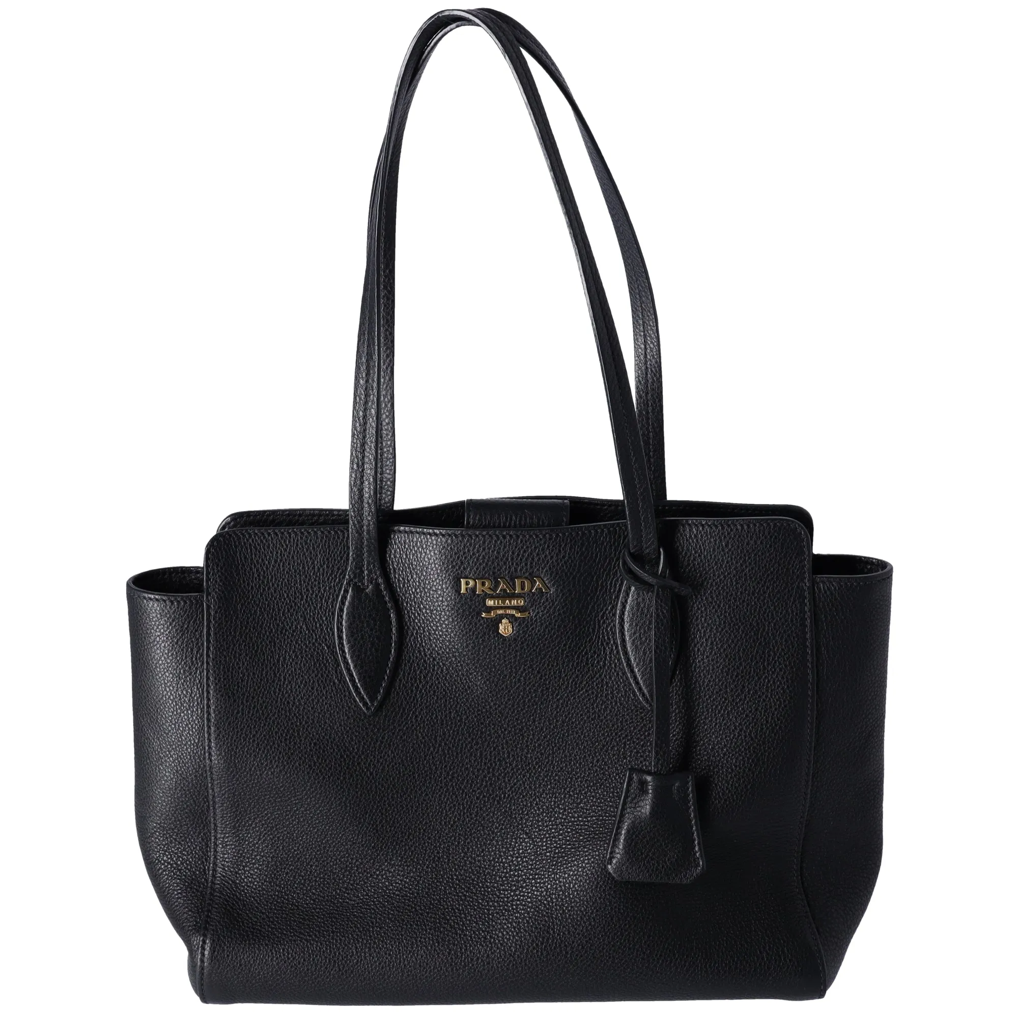 PRADA Vitello Phenix Tote Black Pebbled Leather 1BG111 sold by Gaby's Bags