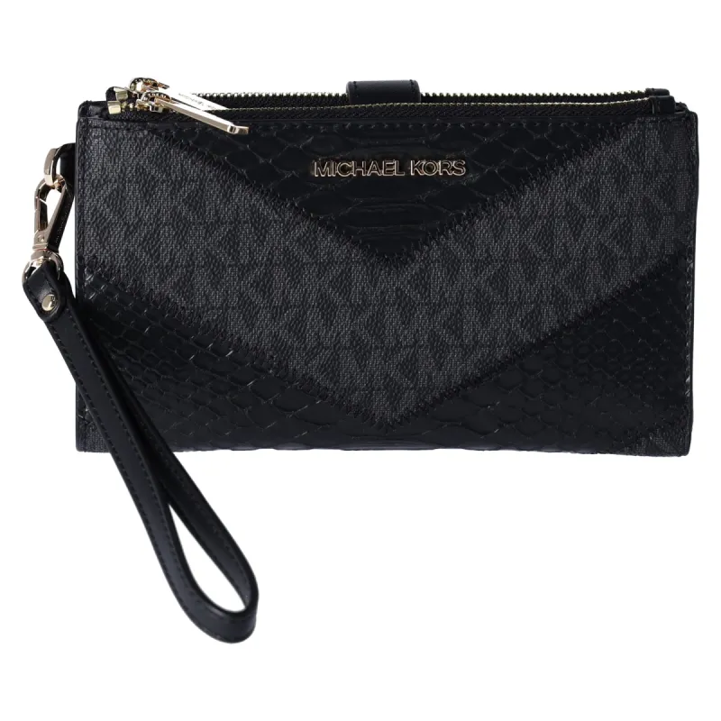 Michael Kors Jet Set Travel Large Double Zip Wallet MK Black Multi Python made by Michael Kors