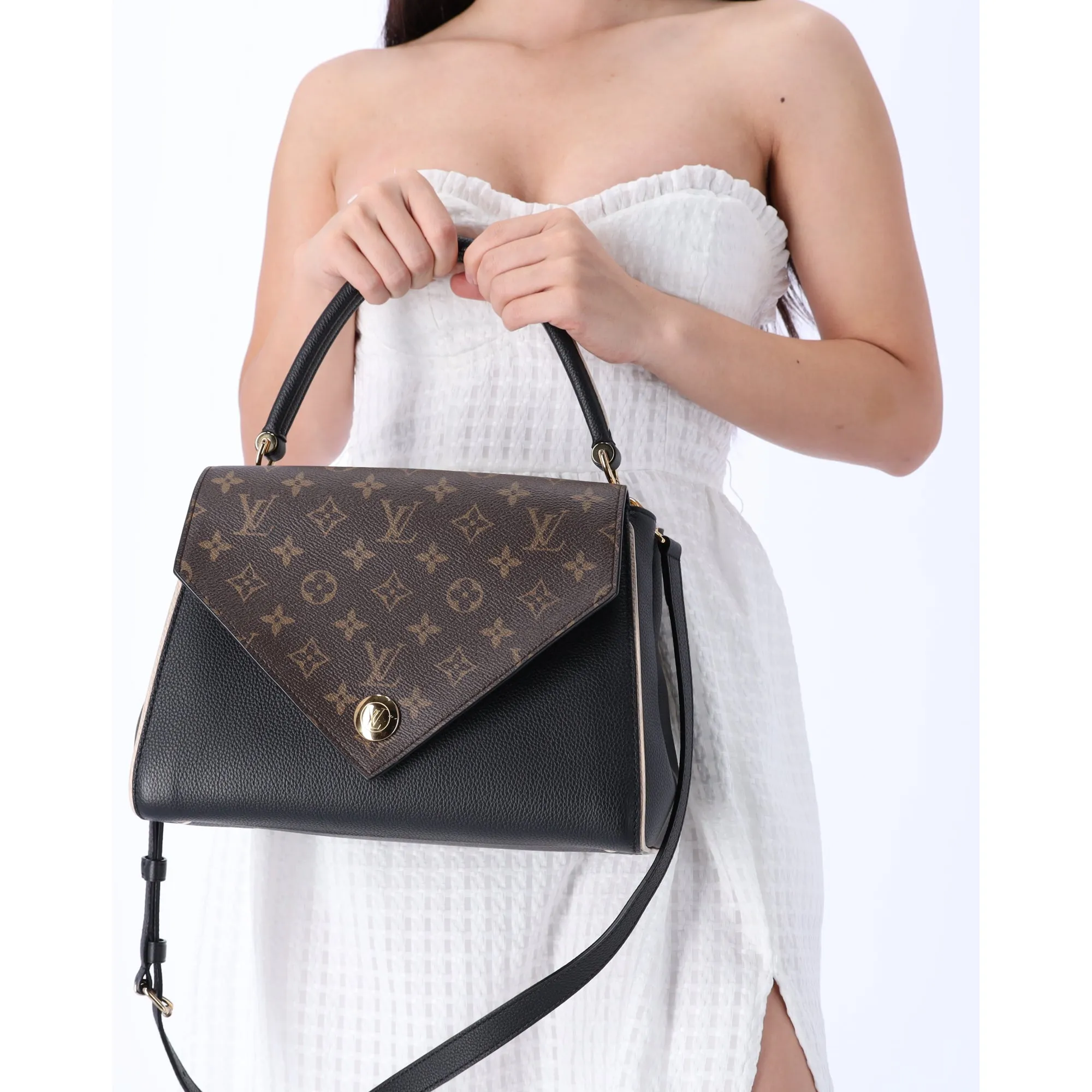 Louis Vuitton M54439 Monogram Double V Satchel Shoulder Bag Noir Black Leather sold by Gaby's Bags