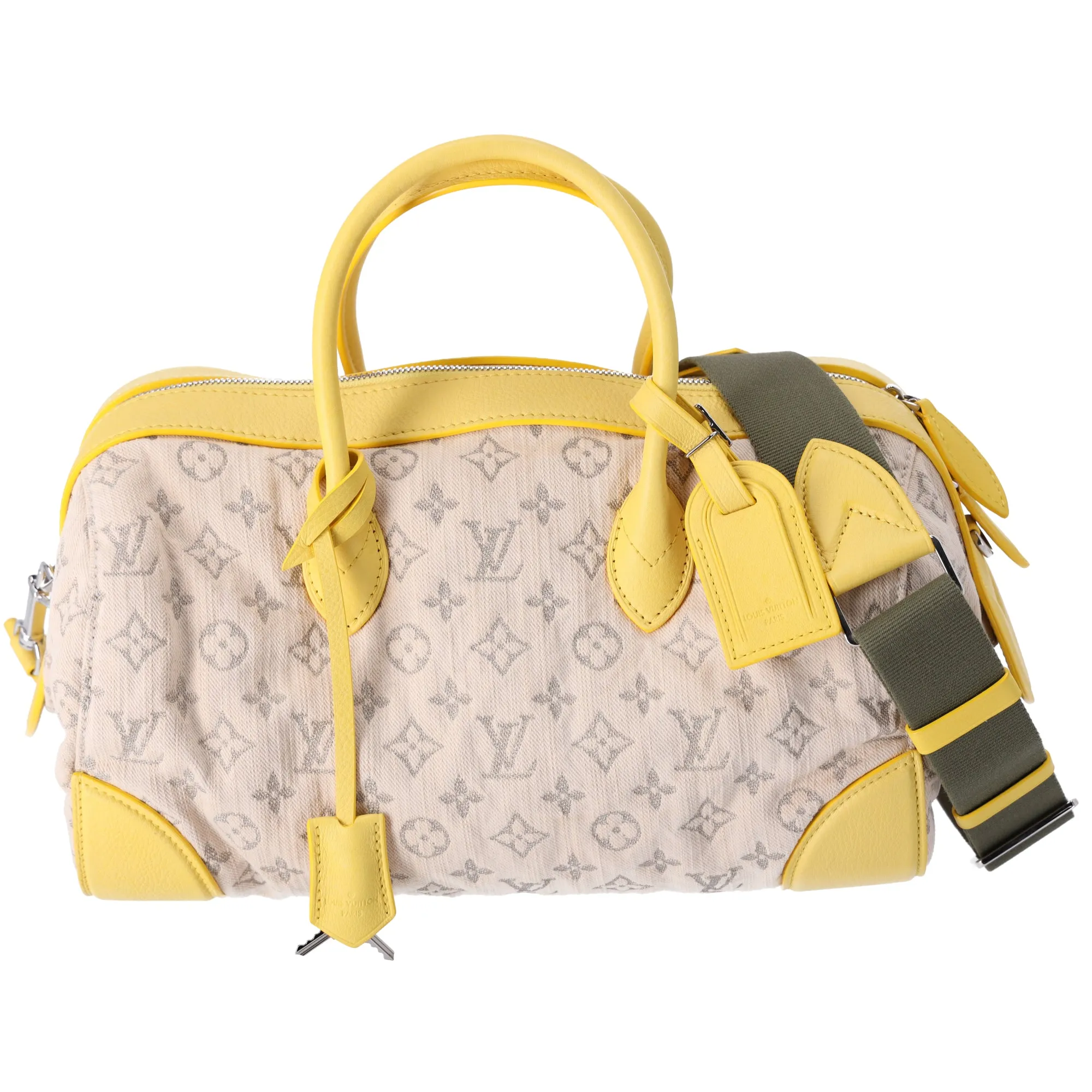 Louis Vuitton Speedy Round MM Monogram Denim Beige Jaune Yellow M40709 sold by Gaby's Bags