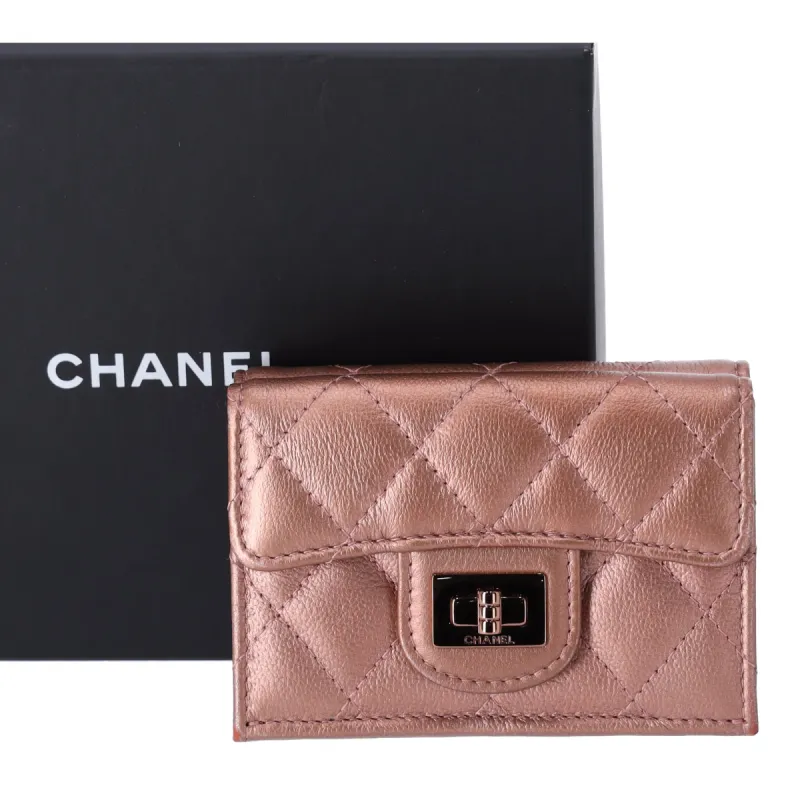 CHANEL Reissue 2.55 Trifold Compact Wallet Rose Gold Lambskin Leather Full Set sold by Gaby's Bags