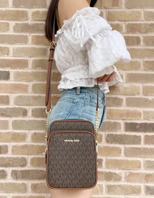 Michael Kors FlightBag JetSet Chain NorthSouth Crossbody BrownMKSignature sold by Gaby's Bags