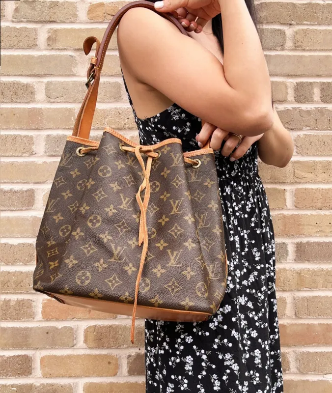 Louis Vuitton Petit Noe Drawstring Bucket Bag Shoulder Bag Brown Monogram sold by Gaby's Bags