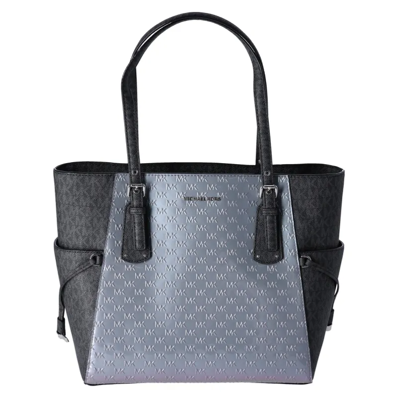 Michael Kors Voyager Travel Shoulder Tote Heather Grey Patent Leather Black MK sold by Gaby's Bags