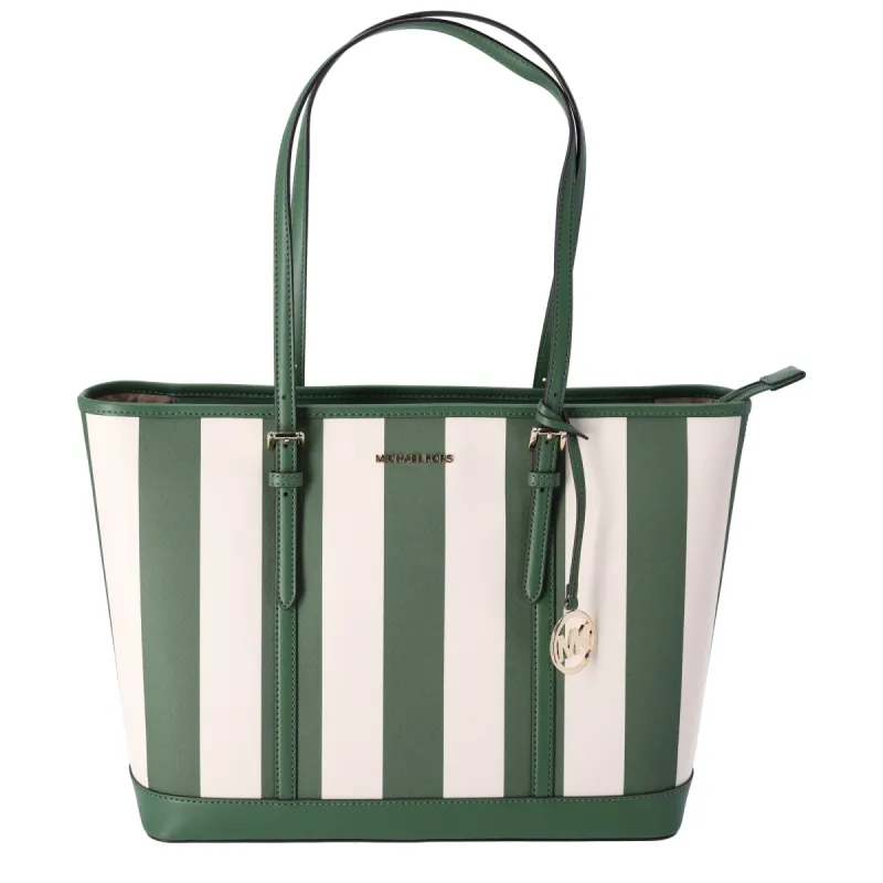 Michael Kors Jet Set Travel Large Top Zip Tote Fern Green Multi Stripe sold by Gaby's Bags
