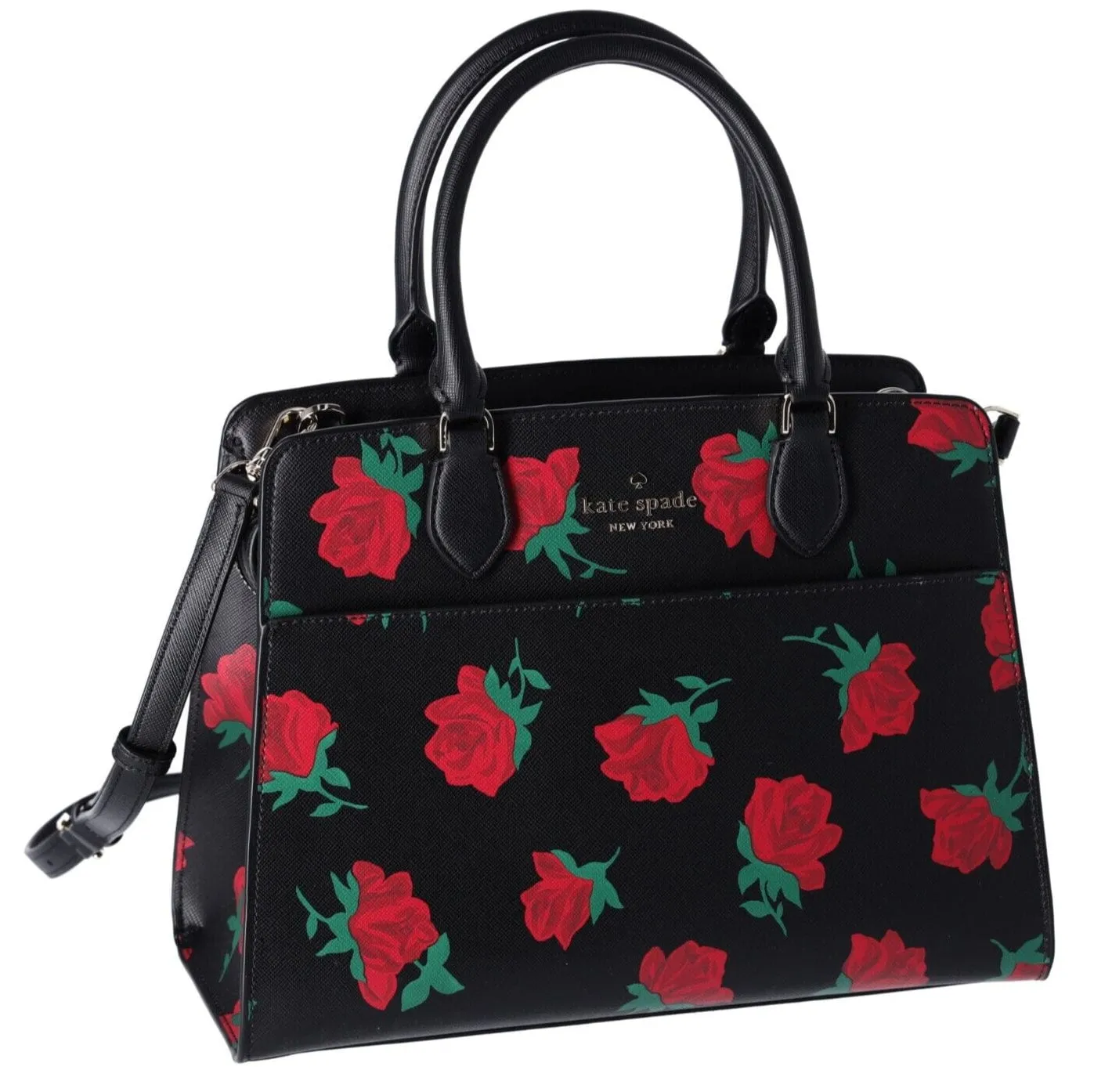 Kate Spade Madison Rose Toss Printed Medium Satchel KE536 Black Red Rose Floral sold by Gaby's Bags product image thumbnail 2