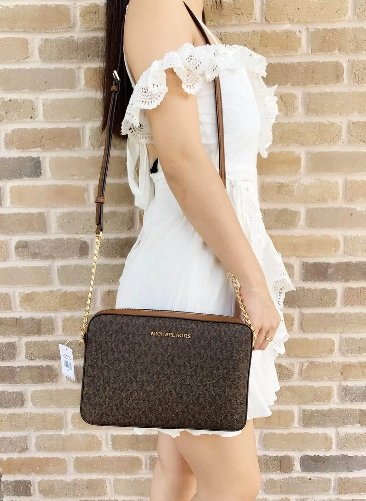 Michael Kors JetSet EastWest LargeCrossbody Brown MKSignature sold by Gaby's Bags