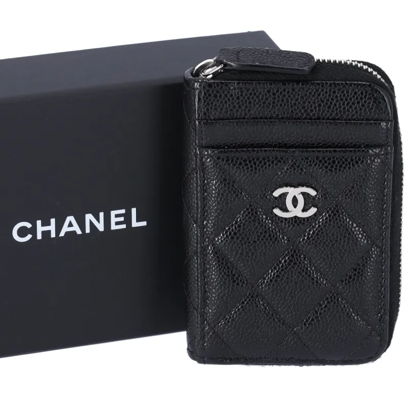Chanel Classic Caviar Quilted Zip Card Holder Black Wallet sold by Gaby's Bags