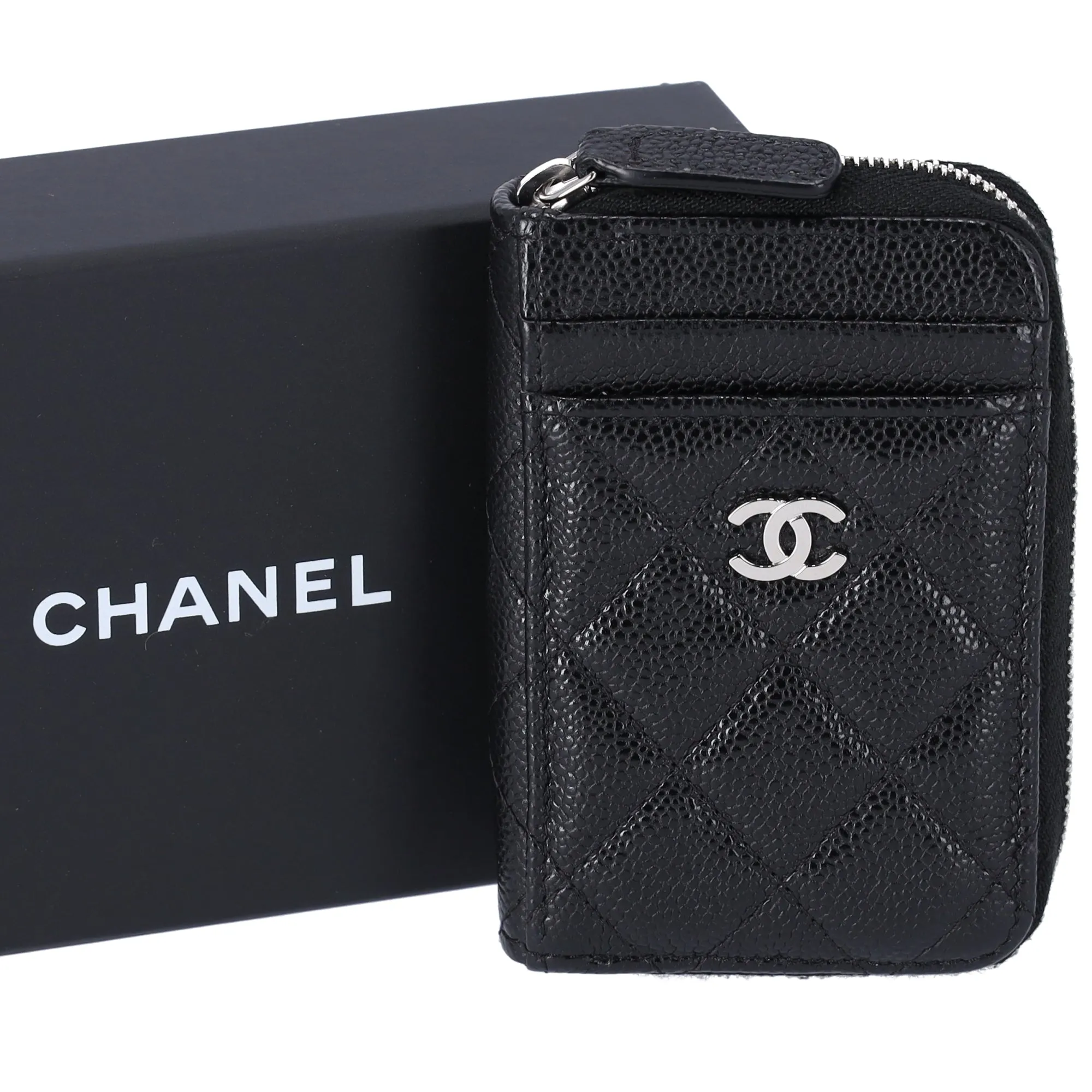 Chanel Classic Caviar Quilted Zip Card Holder Black Wallet sold by Gaby's Bags
