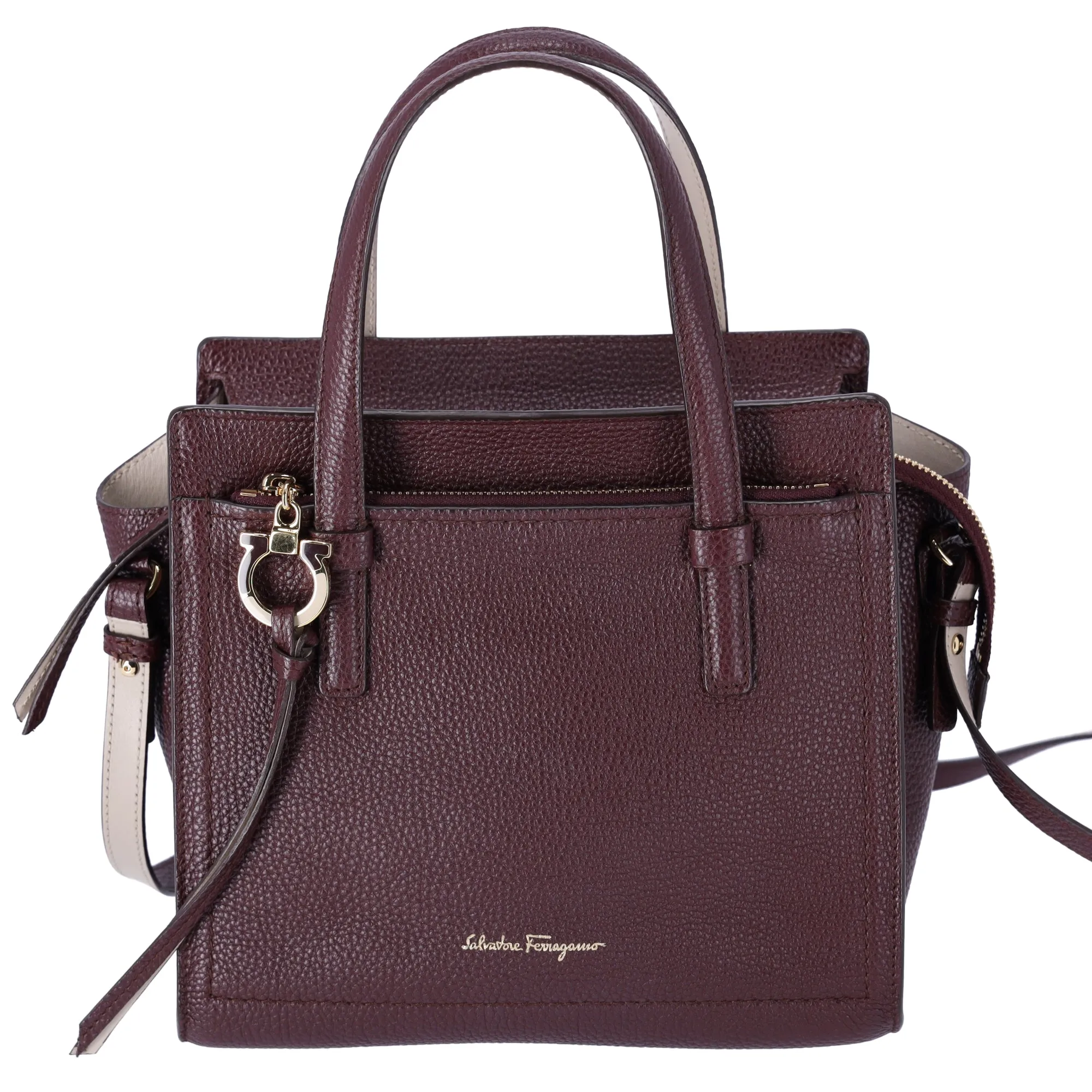 Salvatore Ferragamo Amy Gancini Mini Satchel Crossbody Dark Brown Leather sold by Gaby's Bags