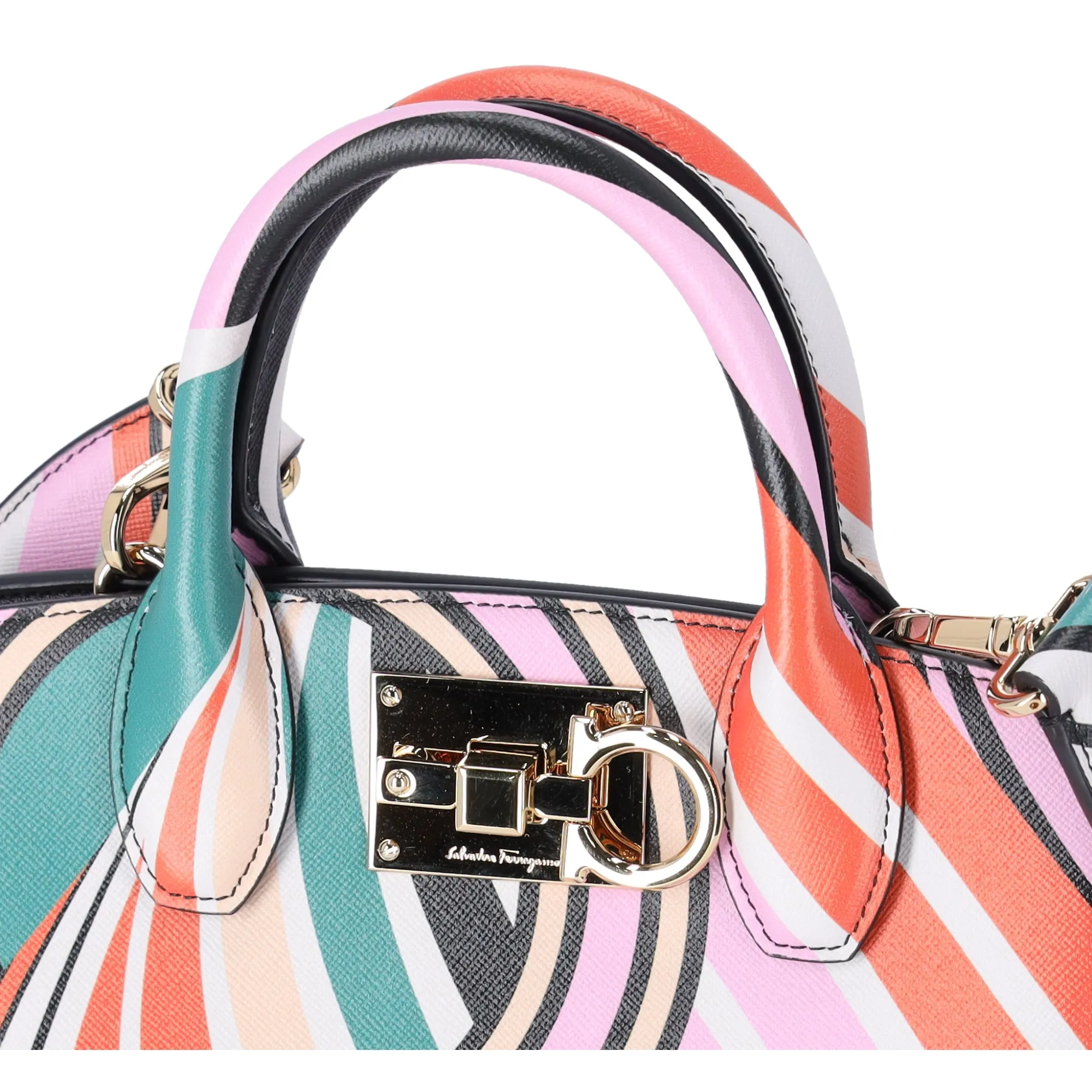 Salvatore Ferragamo Studio Box Handbag Orange Green Multi Leather sold by Gaby's Bags product image thumbnail 2