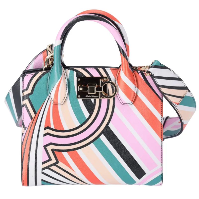 Salvatore Ferragamo Studio Box Handbag Orange Green Multi Leather sold by Gaby's Bags