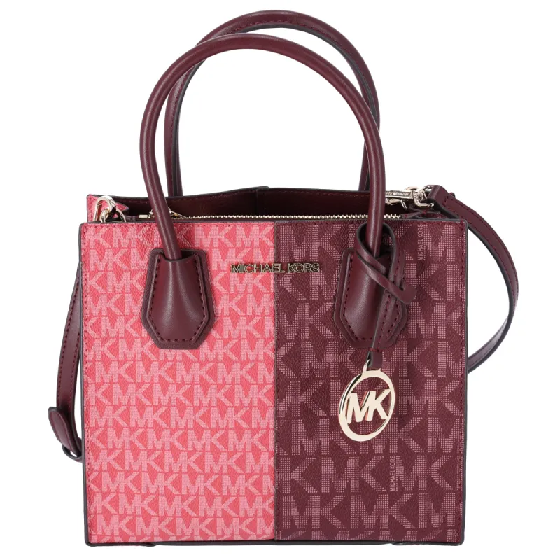 Michael Kors Mercer Medium Messenger Bag MK Signature Oxblood Multi Pink sold by Gaby's Bags