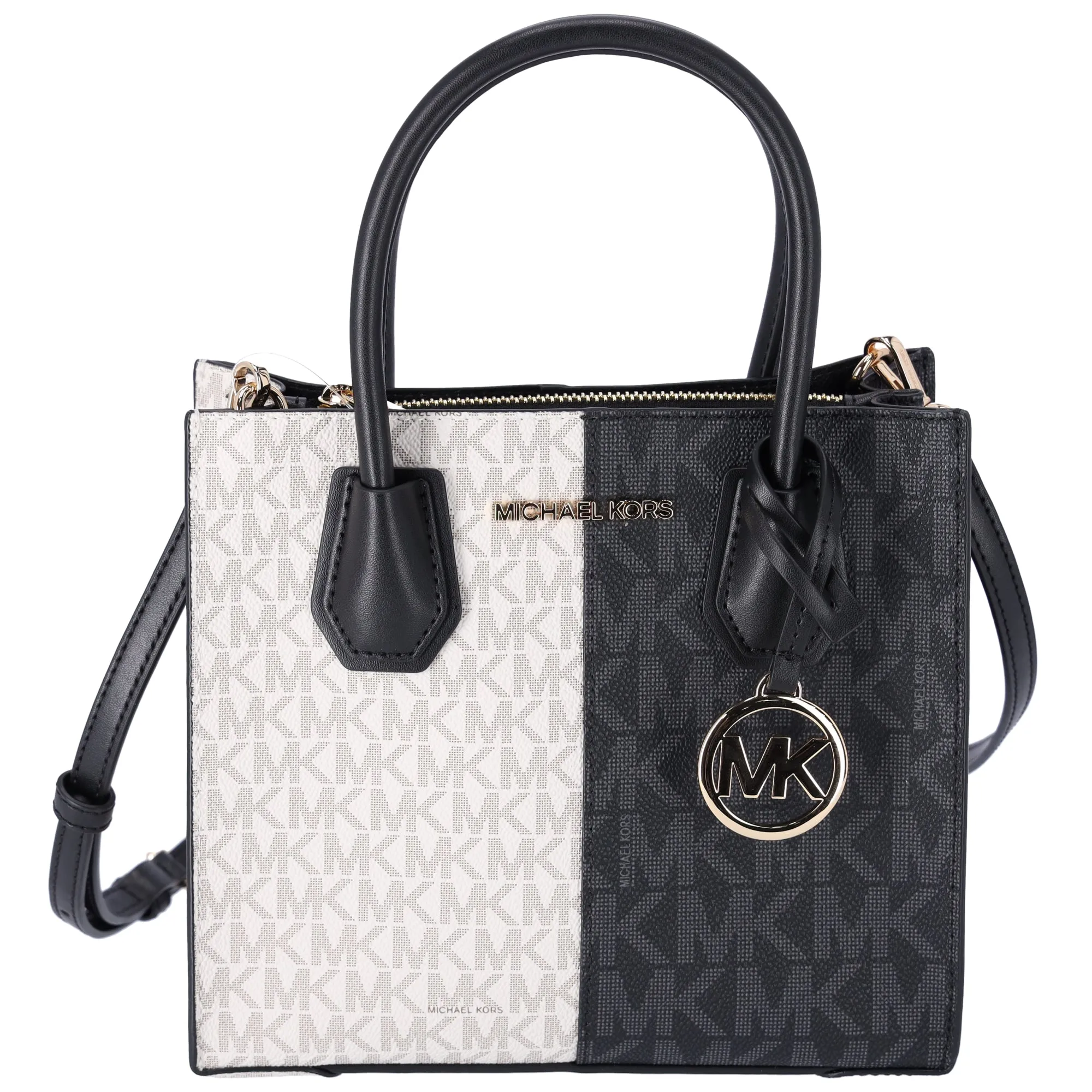 Michael Kors Mercer Medium Messenger Bag Vanilla Black Multi MK Signatue sold by Gaby's Bags