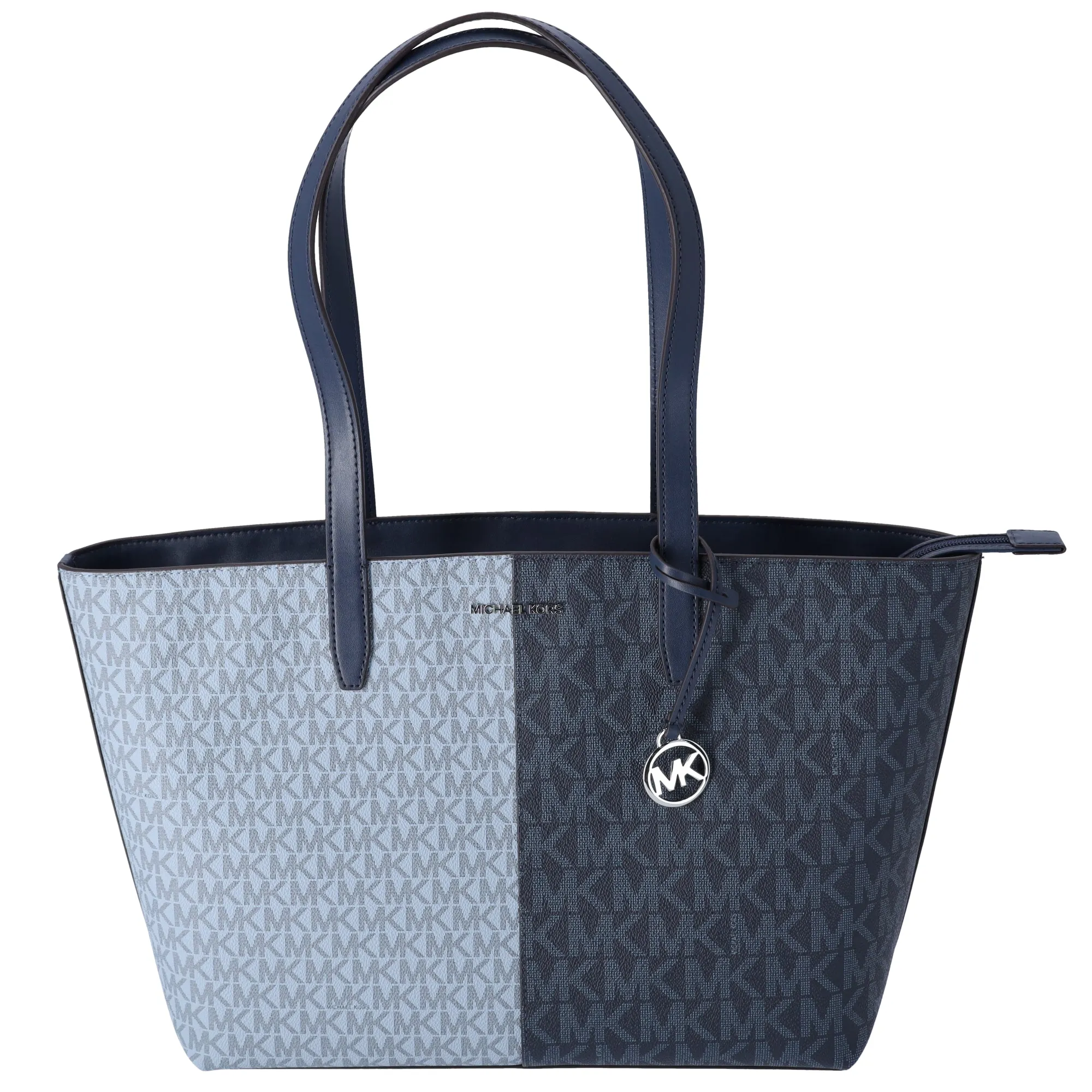 Michael Kors Jet Set Travel Medium Top Zip Tote Navy Multi MK Signature sold by Gaby's Bags