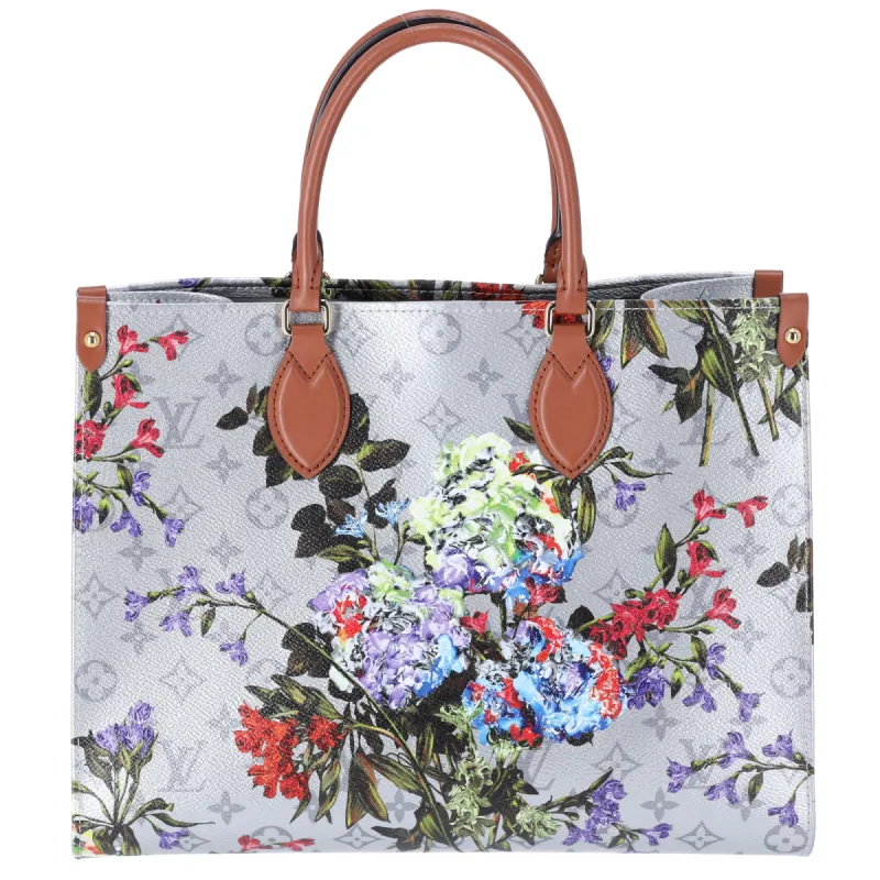 Louis Vuitton Garden Collection OnTheGo MM Tote Floral Pattern Silver Monogram sold by Gaby's Bags