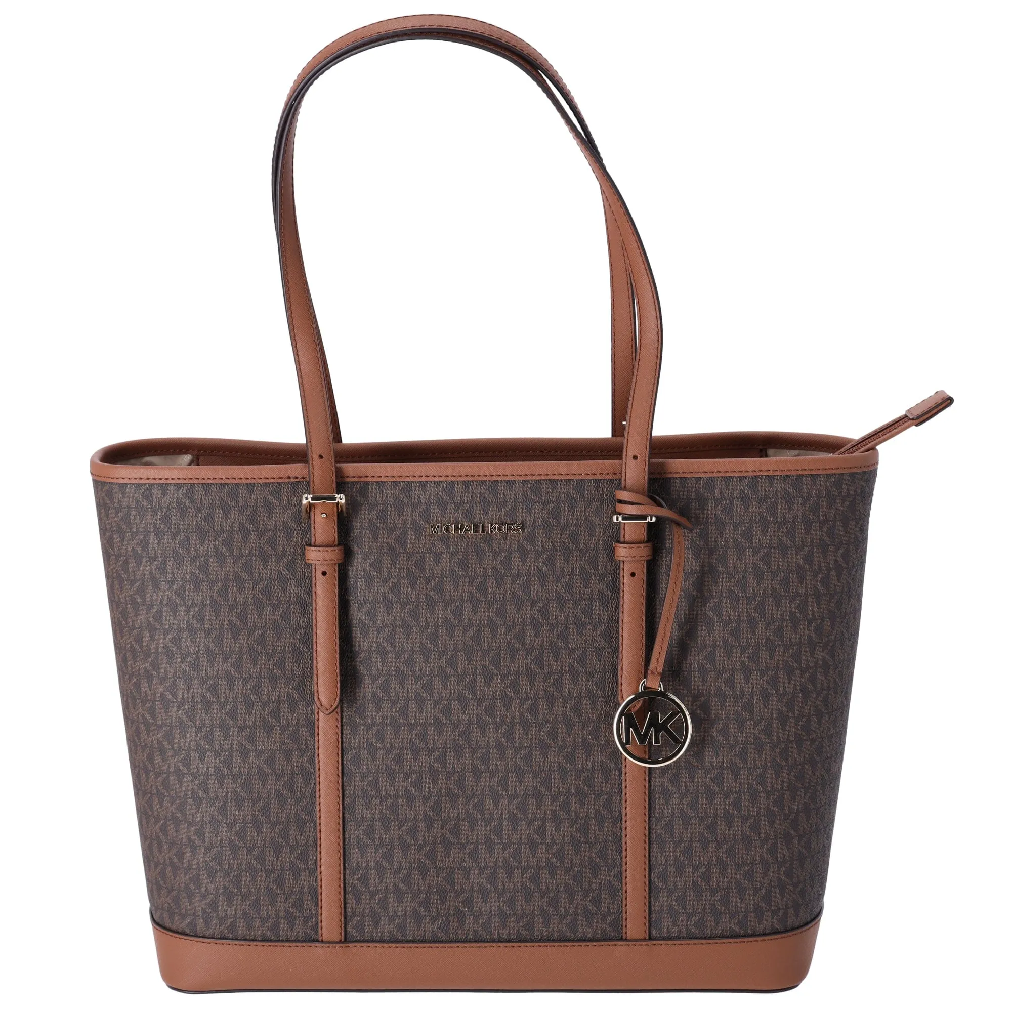 Michael Kors Jet Set Travel Large Shoulder Tote Handbag Bag Zip Brown Signature sold by Gaby's Bags