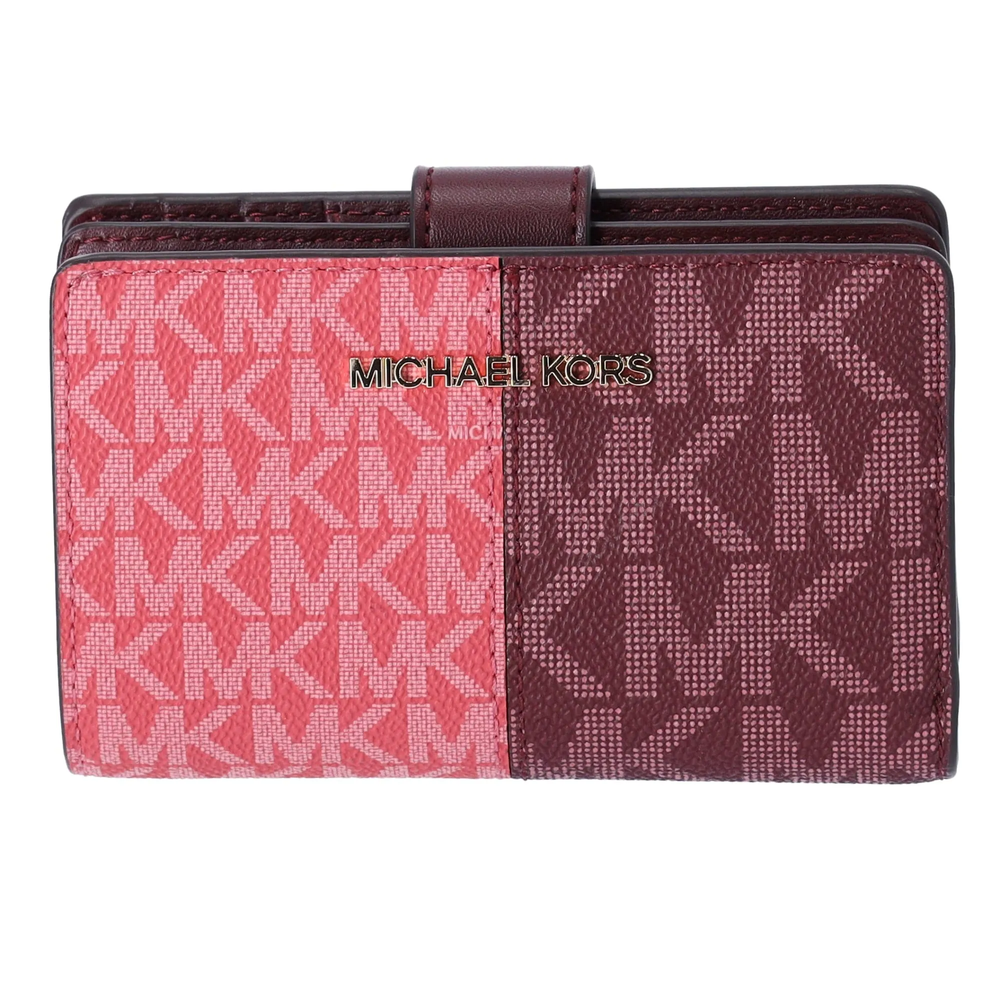 Michael Kors Jet Set Medium Bifold Zip Coin Signature Wallet Oxblood Multi MK sold by Gaby's Bags
